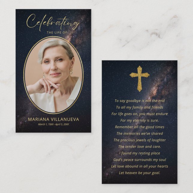 Tarjetas de fotos con oración fúnebre para memoria (Anverso / Reverso)