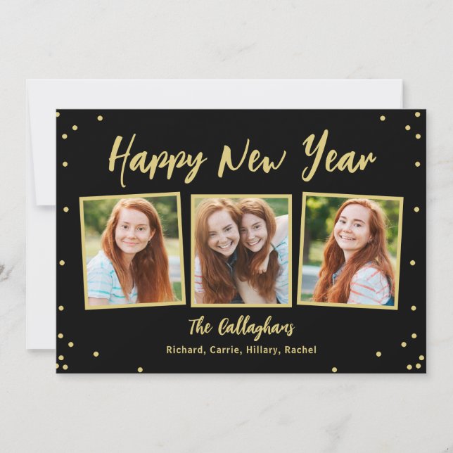 Tarjetas de fotos de año nuevo editables en color  (Anverso)