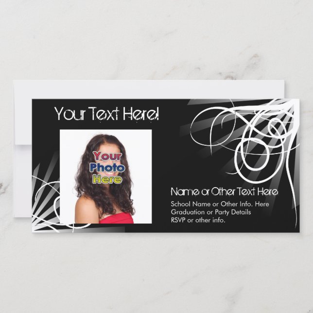 Tarjetas de fotos de graduación de Swirl en blanco (Anverso)