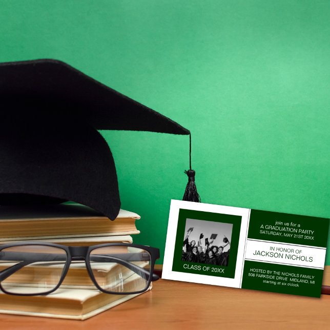 Tarjetas de fotos de graduación en verde y blanco (Subido por el creador)