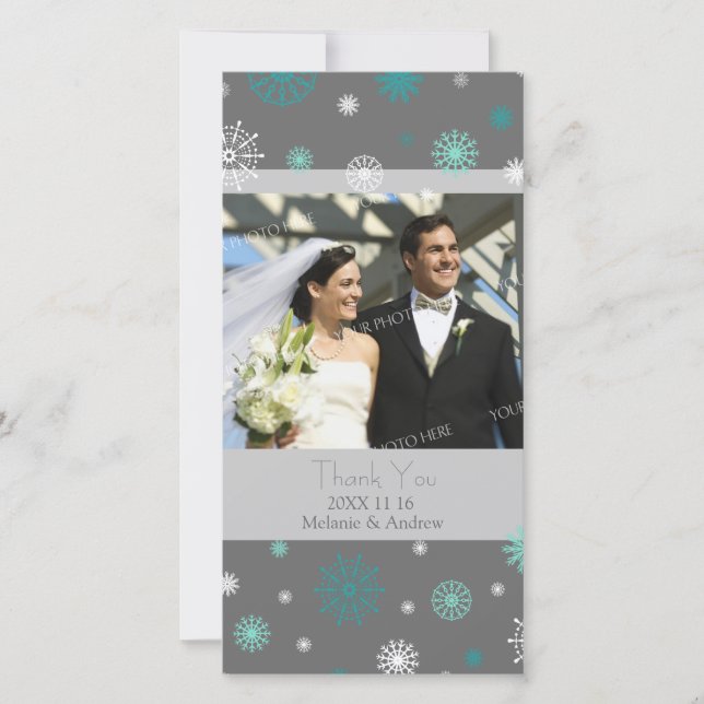 Tarjetas de fotos de la boda de invierno gracias a (Anverso)