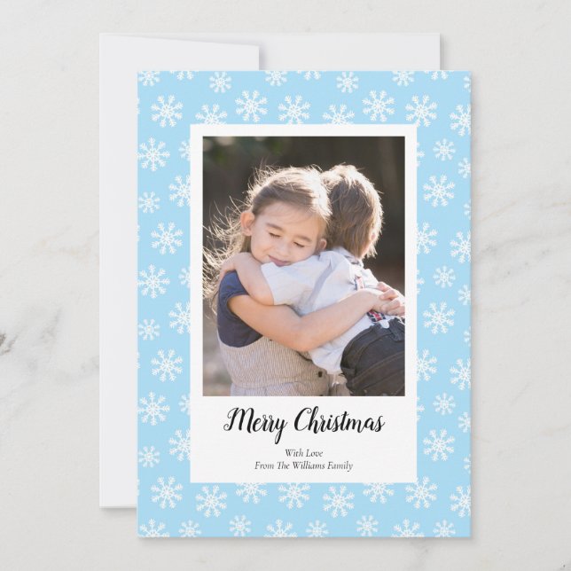 Tarjetas de fotos de Navidad Blue White Snowflakes (Anverso)