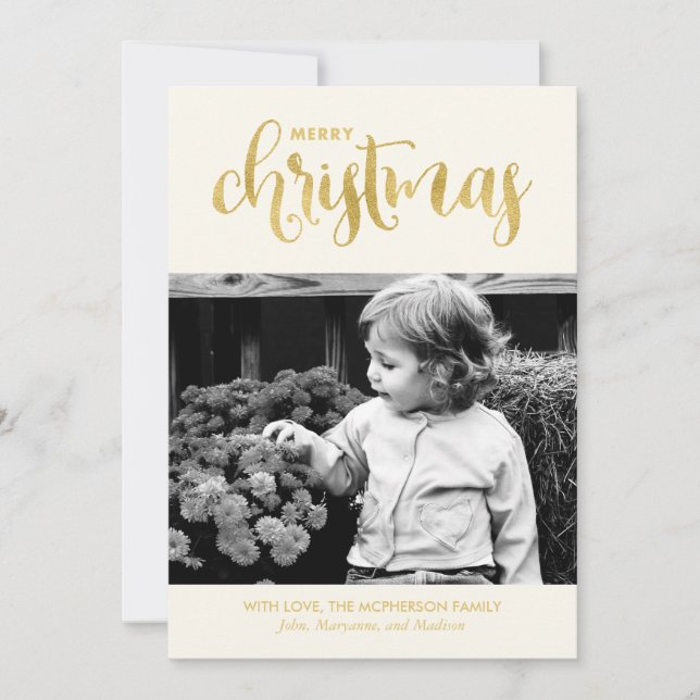Tarjetas de fotos de Navidad doradas y blancas de  (Anverso)
