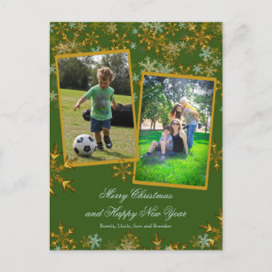 Tarjetas de fotos de Navidad verdes y doradas