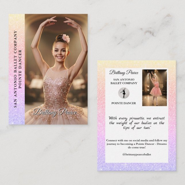 Tarjetas de fotos de presentación para bailarines  (Anverso / Reverso)