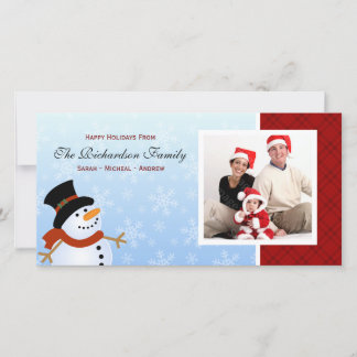 Tarjetas de fotos familiares de Snowman Happy Holi