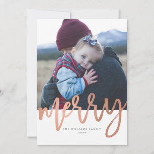 Tarjetas de fotos navideñas con dorado Rosa Merry