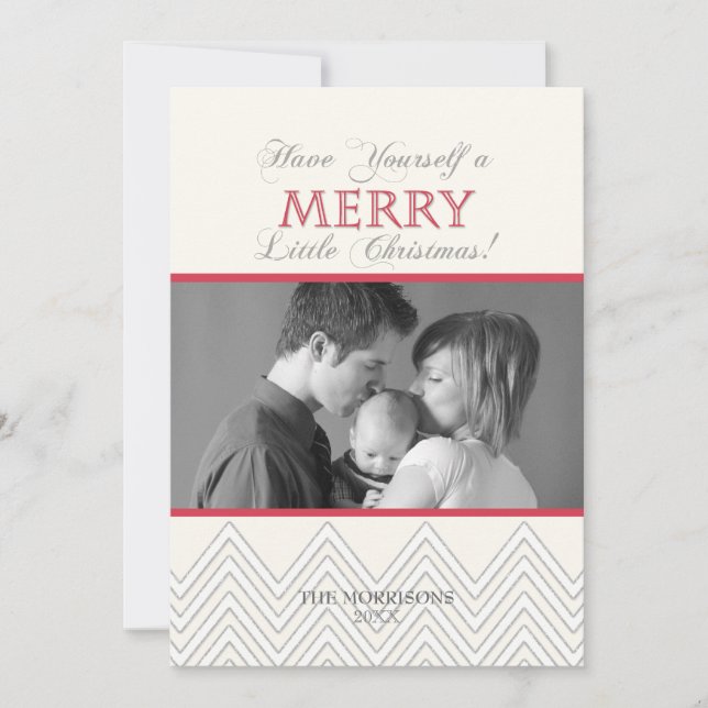 Tarjetas de fotos navideñas de Chevron blanco de e (Anverso)