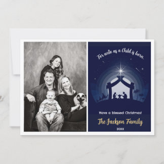 Tarjetas de fotos navideñas de la Natividad (azul