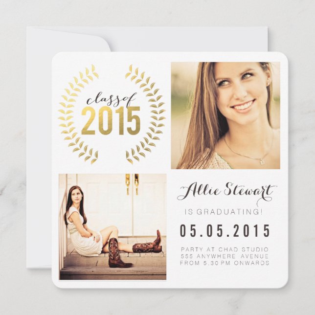 Tarjetas de fotos para graduados de categoría Gold (Anverso)