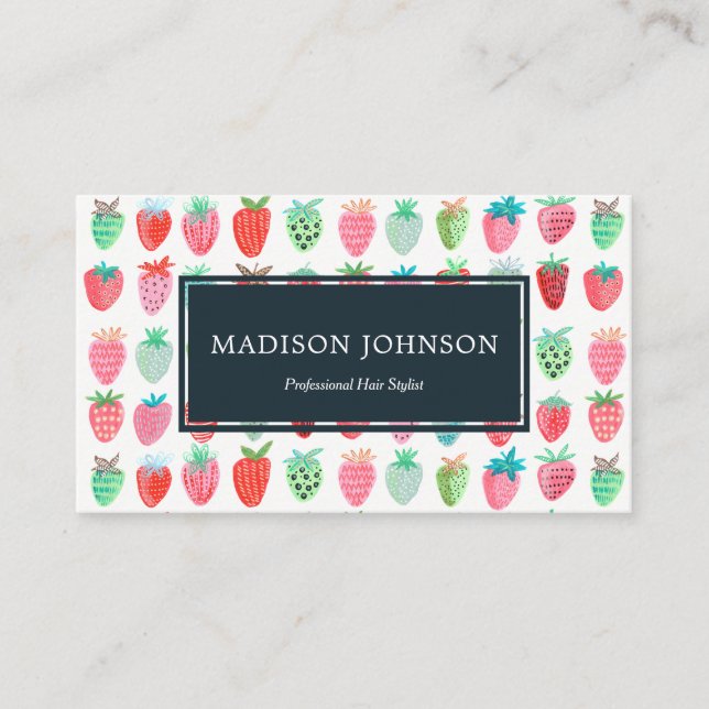 Tarjetas de Fresas Rojo Monograma Personalizadas | (Anverso)