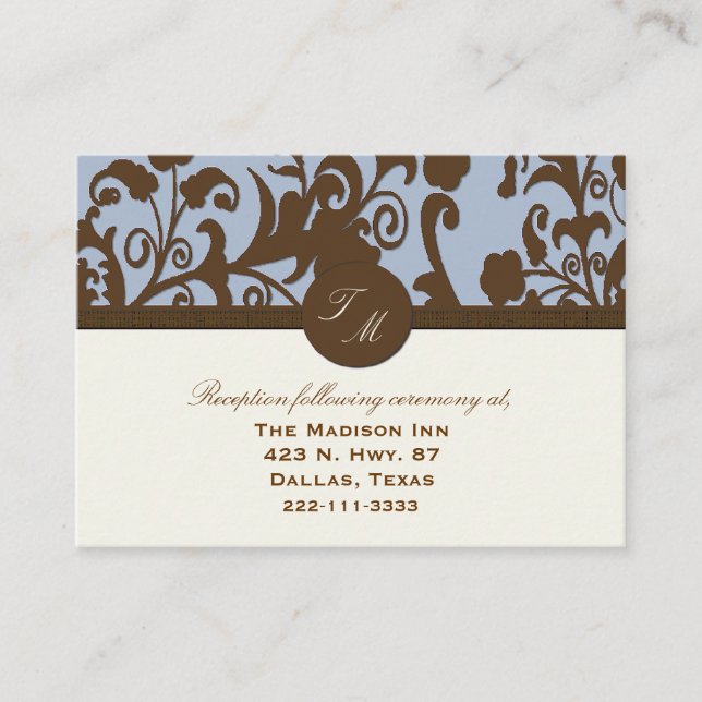 Tarjetas de gabinete Boda azul y marrón (Anverso)