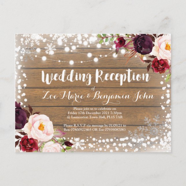 Tarjetas de gabinete del Boda de recepción de invi (Anverso)