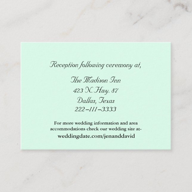 Tarjetas de gabinete Mint Green Boda (Anverso)