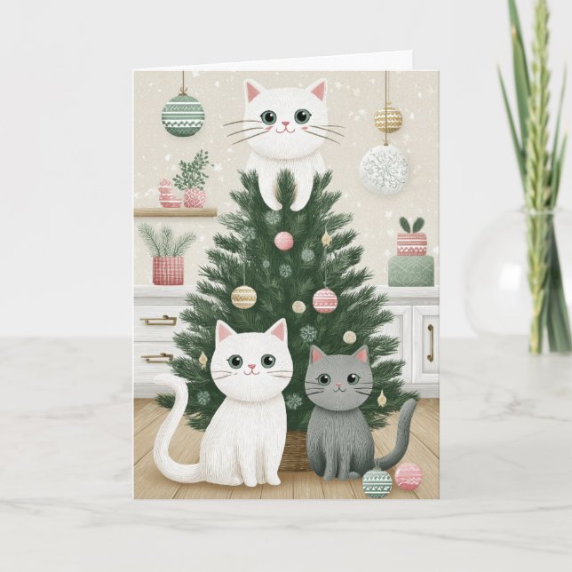 Tarjetas de gatitos en el árbol de Navidad (Anverso)