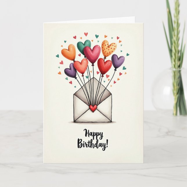 Tarjetas de globos con corazón alegre (Anverso)