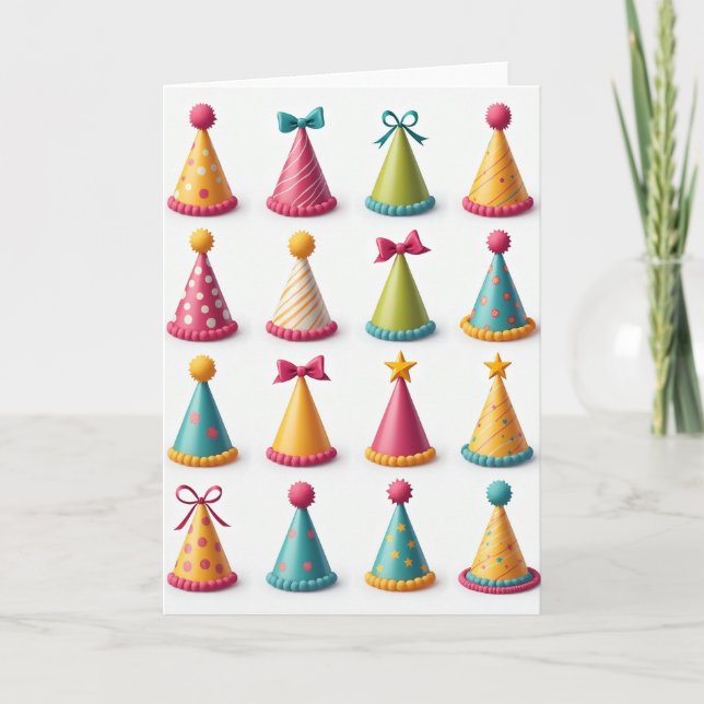 Tarjetas de Gorros de Cumpleaños Coloridos (Anverso)