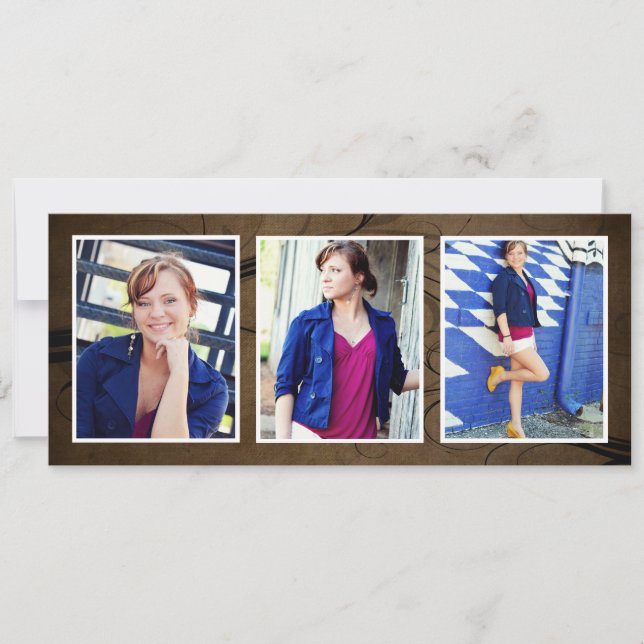 Tarjetas de graduación de fotos triples Browntone (Anverso)