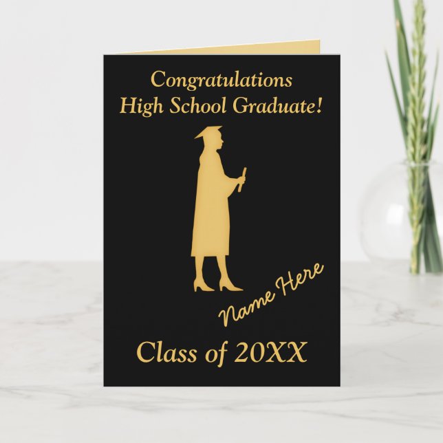Tarjetas de graduación de hija personalizado, negr (Anverso)