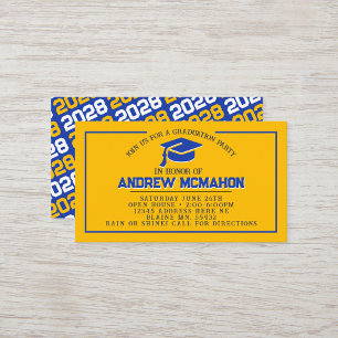 Tarjetas de graduación doradas y azules mini invit