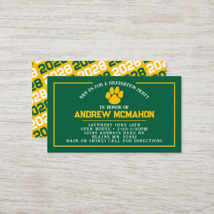 Tarjetas de graduación mini Green & Gold Pawprint