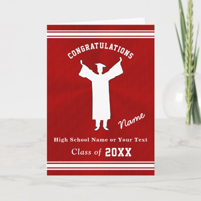 Tarjetas de graduación personalizadas para él, roj (Anverso)
