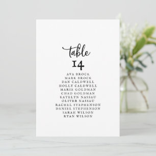 Tarjetas de gráfico de asientos con número de tabl