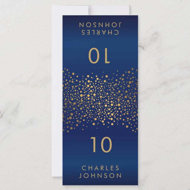 Tarjetas de gran plaza con confetti azul y oro de  (Anverso)