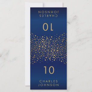 Tarjetas de gran plaza con confetti azul y oro de 