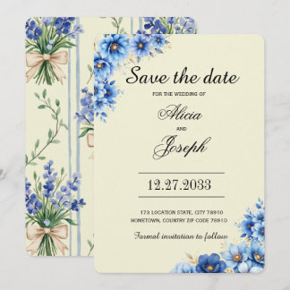 Tarjetas de Guardar la Fecha con Florales Azules S
