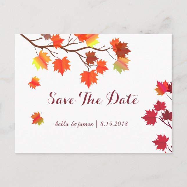 Tarjetas de guardar la fecha de boda de otoño de B (Anverso)