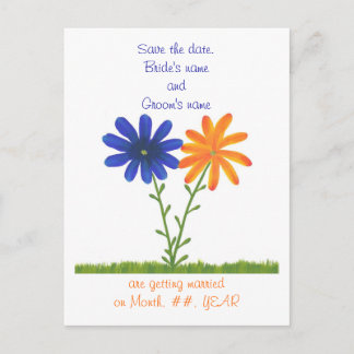 Tarjetas de guardar la fecha, flores azules naranj