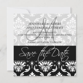 Tarjetas de Guardar la Fecha Monograma Damask Negr