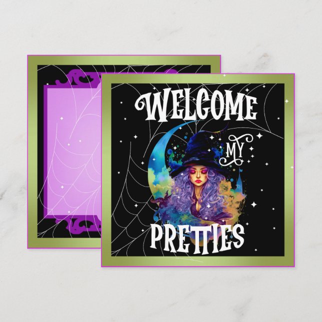 Tarjetas de Halloween de Belleza de Bruja Retro (Anverso / Reverso)