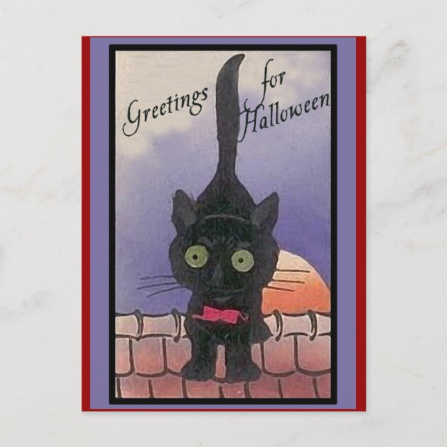 Tarjetas de Halloween para gato negro lindo (Anverso)