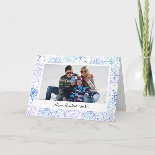 Tarjetas de Hanukkah - Copos de Nieve Azules (Anverso)