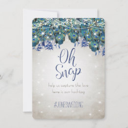 Tarjetas de hashtag de boda Peacock Blue Silver OH