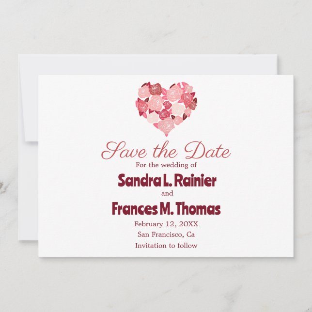Tarjetas de Heart Valentine Red Rose Save the Date (Anverso)