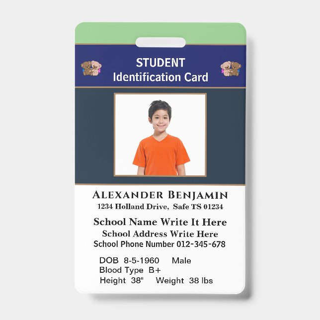 Tarjetas de identificación de estudiantes con foto (Parte frontal)