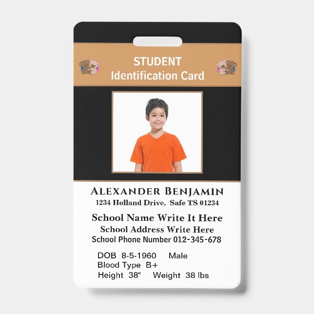 Tarjetas de identificación escolares con foto del  (Parte frontal)