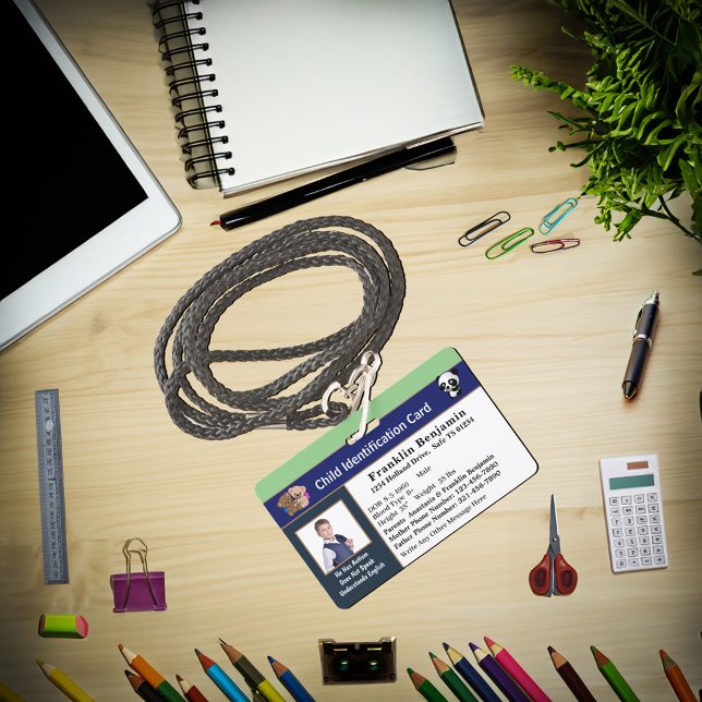 Tarjetas de Identificación Niños Foto Personalizad (Id Identification Cards Kids Child Photo Custom Badge is for your child to wear every day.)