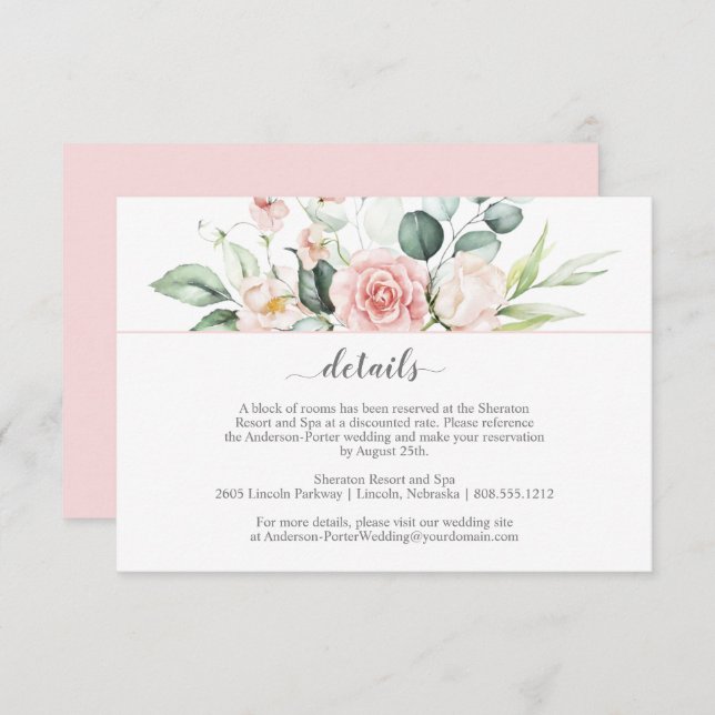 Tarjetas de Inclusión de Rosas Rosadas y Eucalipto (Anverso / Reverso)