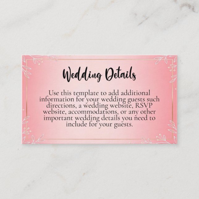 Tarjetas de Inclusión para Boda Bubblegum Blush (Anverso)