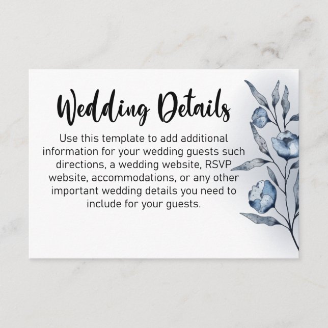 Tarjetas de Inclusión para Bodas Indigo Romance (Anverso)