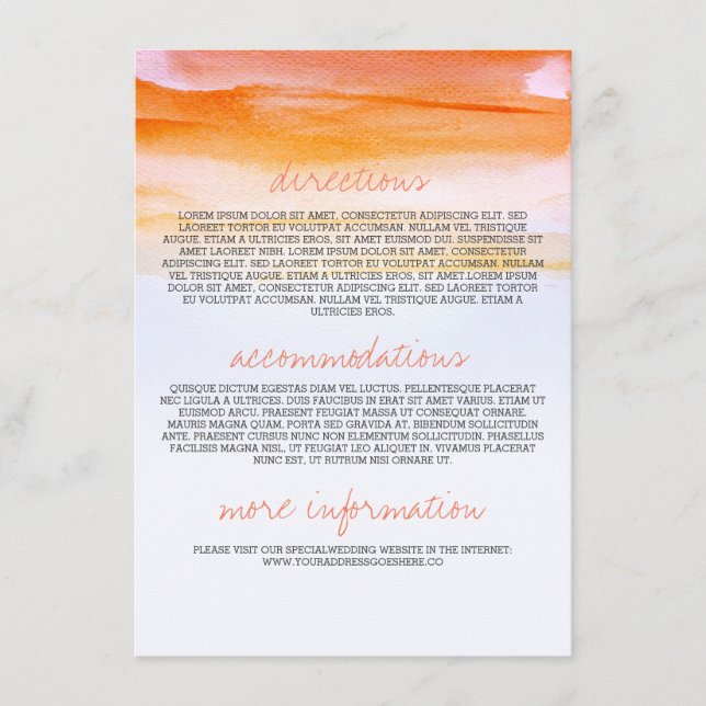 Tarjetas de información boda - acuarela romántica (Anverso)