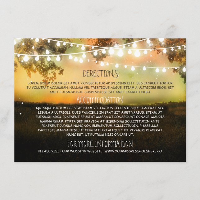 tarjetas de información boda con luces de cadena (Anverso)