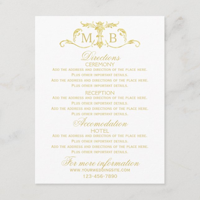 Tarjetas de información de boda de oro Gabinetes d (Anverso)
