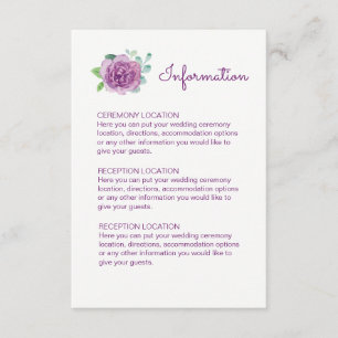 Tarjetas de información de Boda de Rosa púrpura