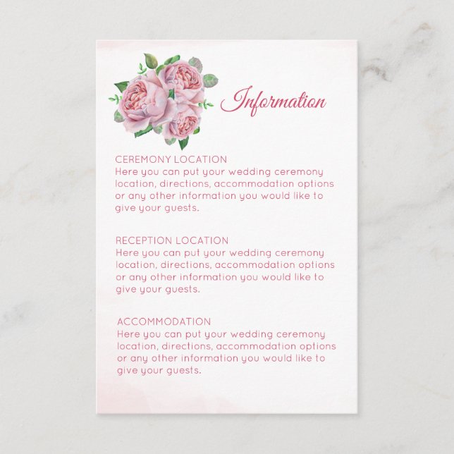 Tarjetas de información de Boda Rosa Rosa (Anverso)