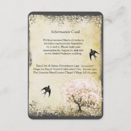 Tarjetas de información de bodas de bodas de árbol